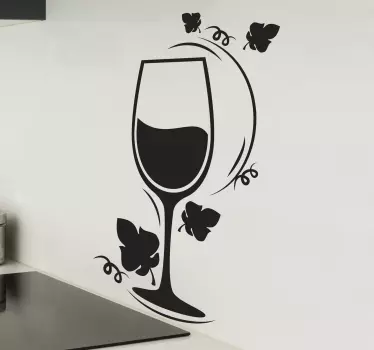 Sticker mural cuisine Verre de vin et feuilles - TenStickers