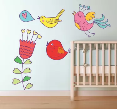 Sticker oiseaux et fleur - TenStickers