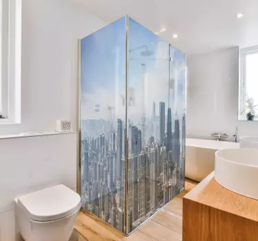 Autocollant pour paroi de douche horizon gratte-ciels - TenStickers