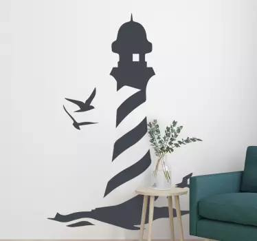 Autocollant mural salon phare marin avec mouettes - TenStickers