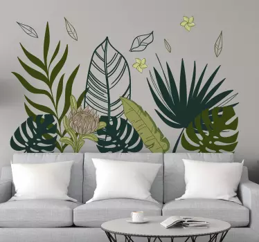Sticker mural salon feuilles vertes tropicales - TenStickers