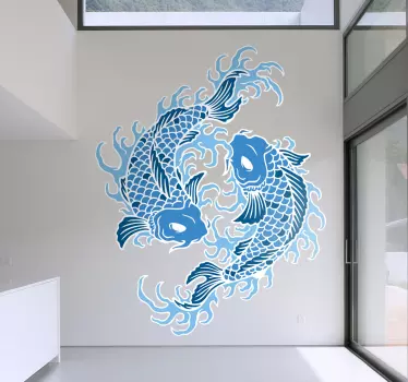 Autocollant mural poissons orientaux bleu - TenStickers