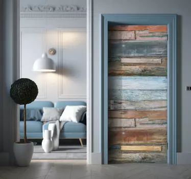 Sticker de porte effet bois vieilli - TenStickers