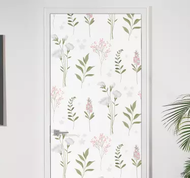 Sticker porte motif floral beige - TenStickers