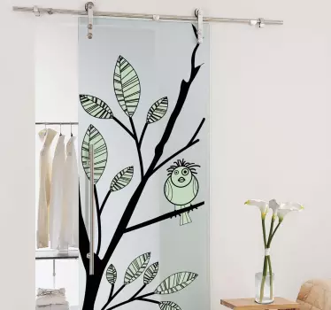 Sticker porte motif floral oiseau - TenStickers