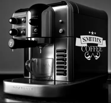 Autocollant machine à café avec nom de famille  - TenStickers