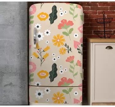 Sticker frigo motif floral beige - TenStickers