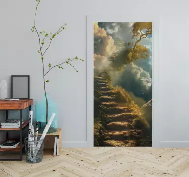 Sticker porte escalier ciel fantastique - TenStickers