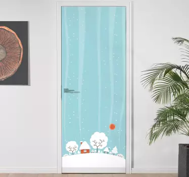 Sticker pour porte paysage hiver - TenStickers