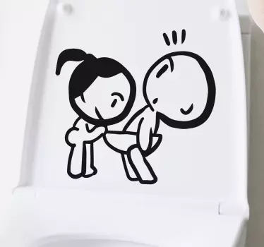 Sticker wc fille qui jette un œil au garçon - TenStickers