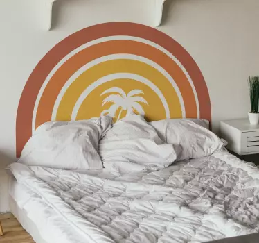 Sticker pour Tete de Lit Lit rétro coucher de soleil et palmiers - TenStickers