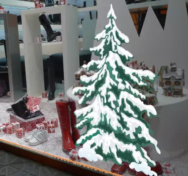 Sticker vitrine Noël sapin enneigé - TenStickers