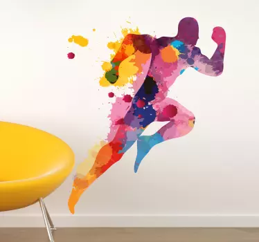 Sticker mural coureur taches de couleur aquarelle - TenStickers