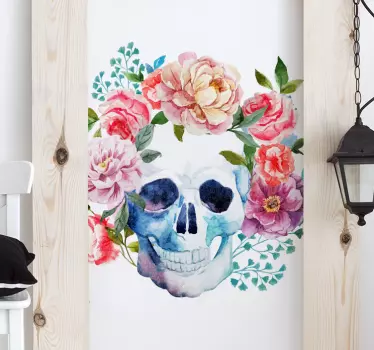 Sticker tete de mort avec des fleurs - TenStickers