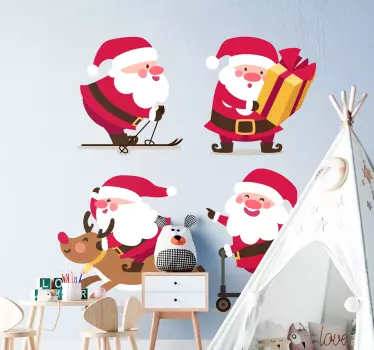 Sticker Vitre Noel Diverses postures du père noël - TenStickers