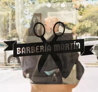 Sticker vitrine logo ciseaux de barbier - TenStickers