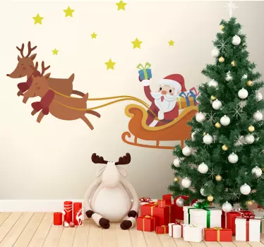 Stickers muraux noel Dessin animé santa dans son traîneau - TenStickers