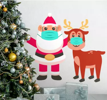 Stickers muraux noel Père noël prudent et renne - TenStickers
