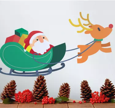 Stickers muraux noel Père noël sur son traîneau avec des rennes - TenStickers
