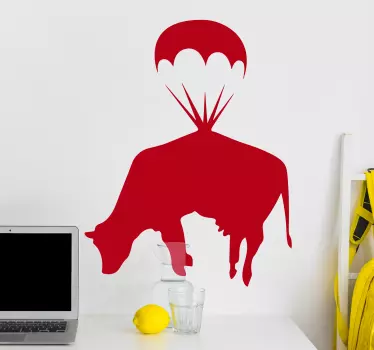 Vache de banksy avec adhesif en sticker parachute - TenStickers