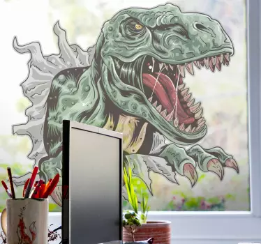 Vitrophanie vitrine Détail du t-rex brisant le mur - TenStickers