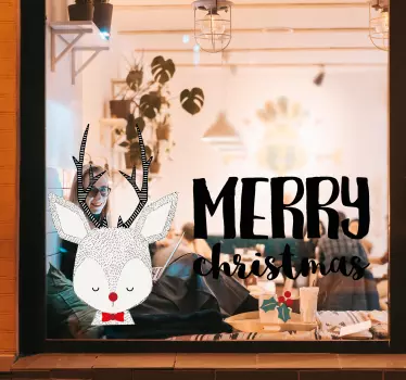 Vitrophanie vitrine Joyeux noël avec des amis rennes - TenStickers