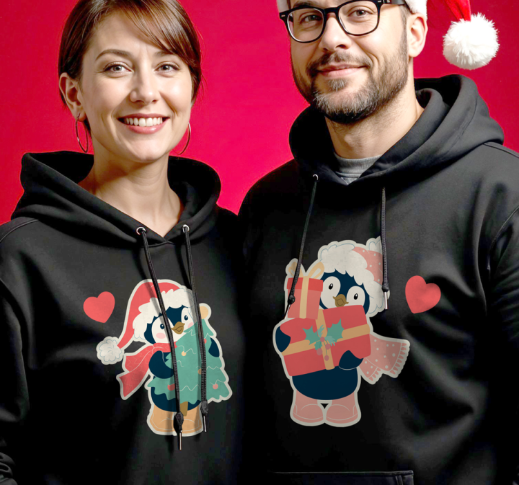 T-shirt couple couple de pingouins amoureux à noël - TenStickers