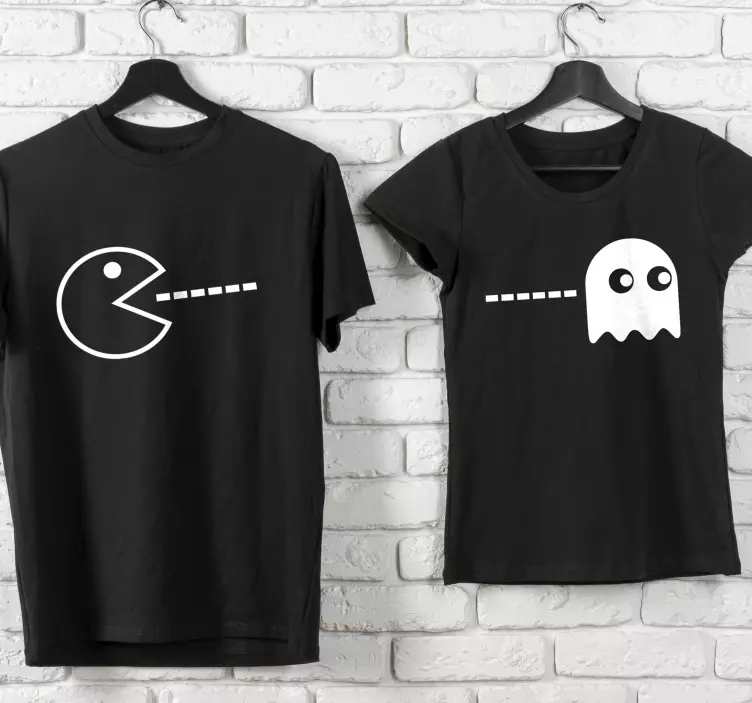 T shirt couple Pac-man monochrome et fantôme - TenStickers