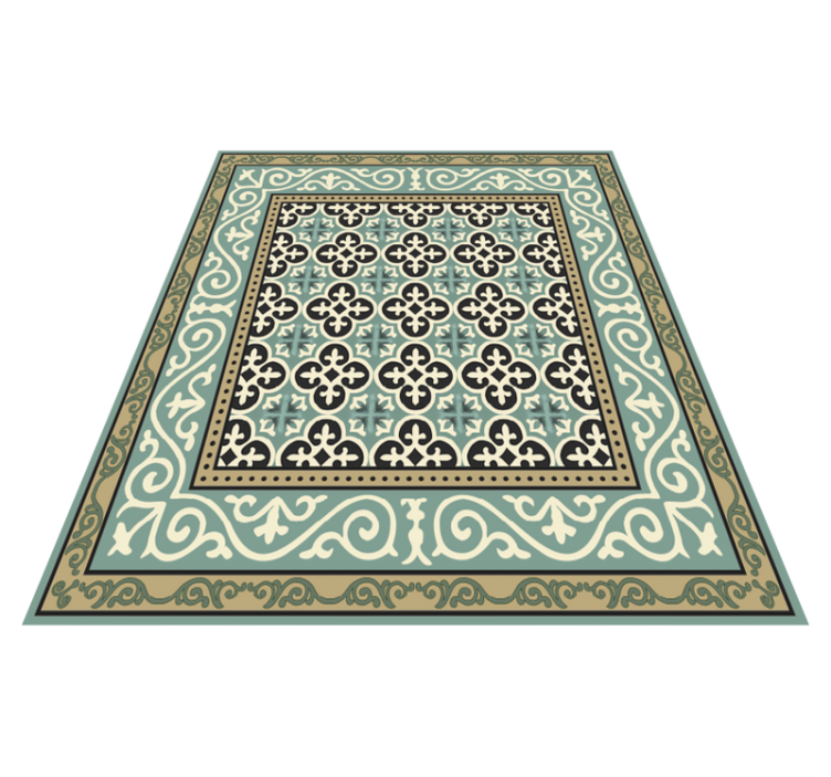 Tapis vinyle salle a manger bordure encaustique ornée - TenStickers