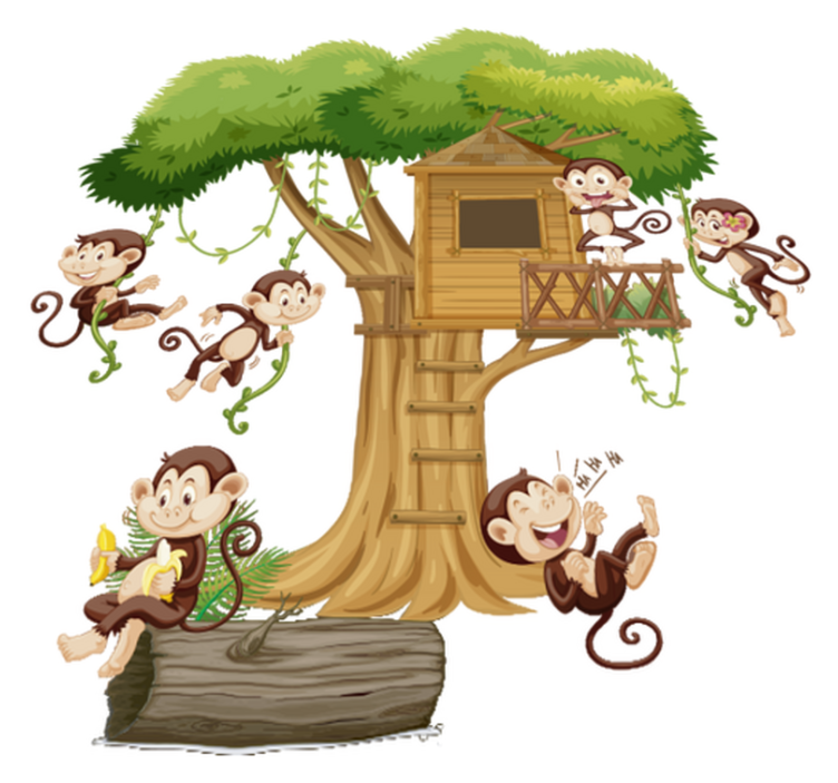 Tapis vinyle animal singes sur une maison dans les arbres - TenStickers
