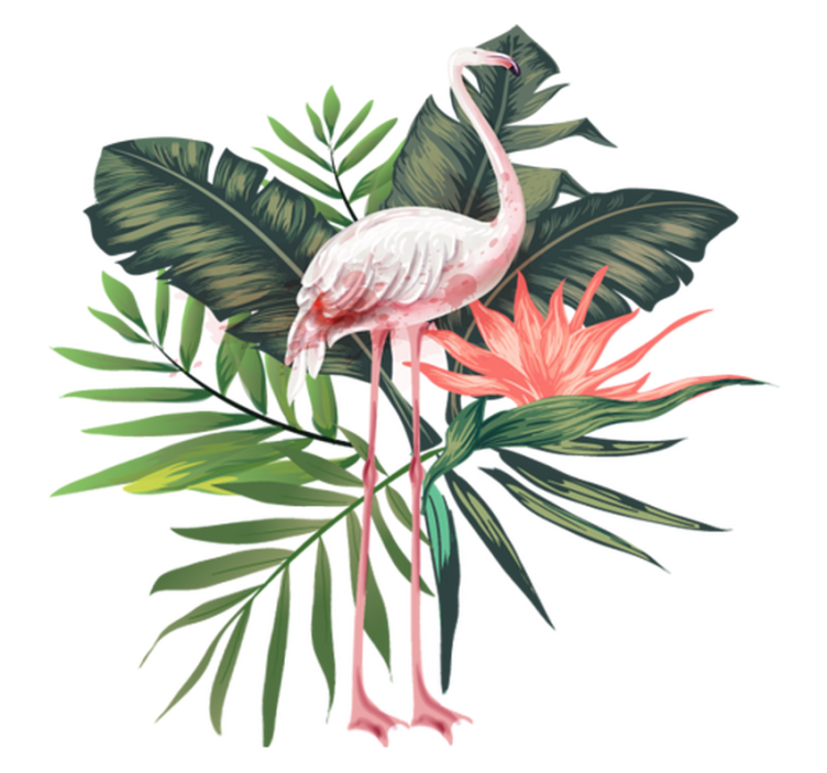 Tapis vinyle animal flamant rose et feuilles aquarelle - TenStickers