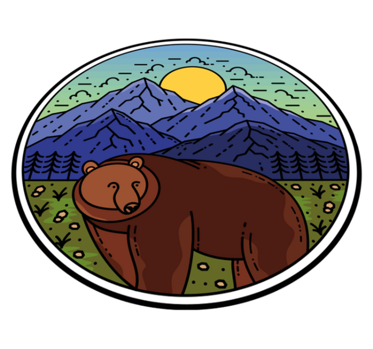 Tapis vinyle animal montagne avec ours rond - TenStickers