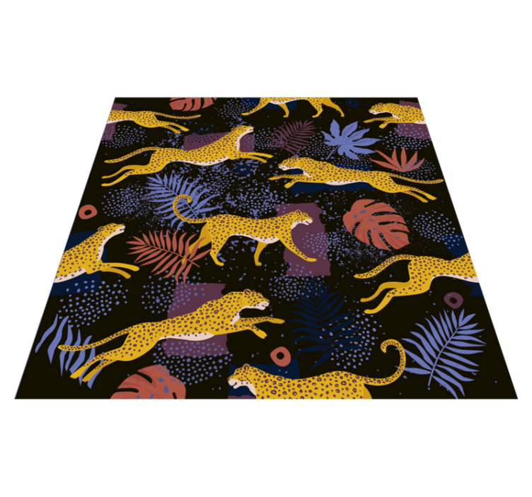 Tapis vinyle animal feuillage tropical et léopards - TenStickers