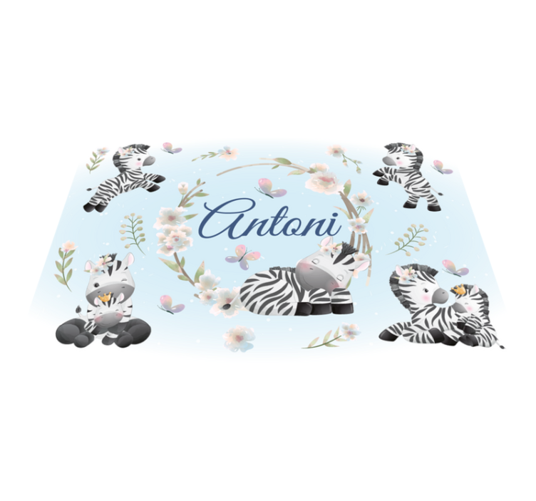 Tapis vinyle animal zèbres bébés avec nom - TenStickers