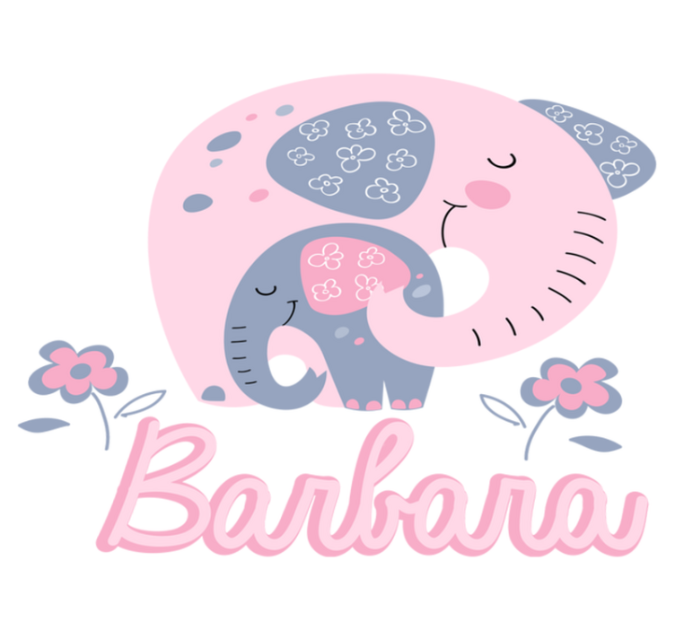 Tapis vinyle animal éléphants avec cœurs et prénom - TenStickers