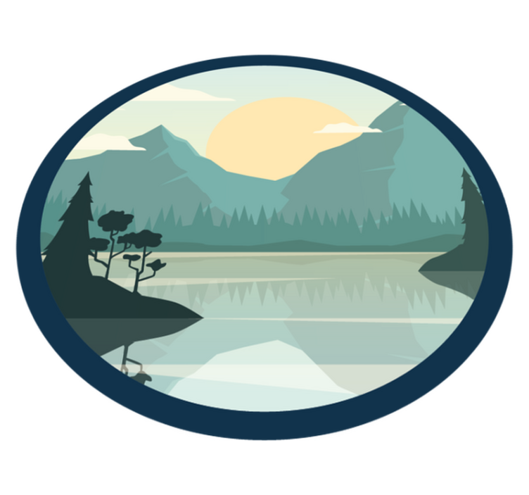 Tapis vinyle fleurs et plantes silhouette montagne lac - TenStickers