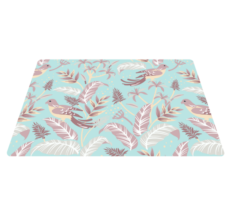 Tapis vinyle fleurs et plantes motif bleu et rose - TenStickers