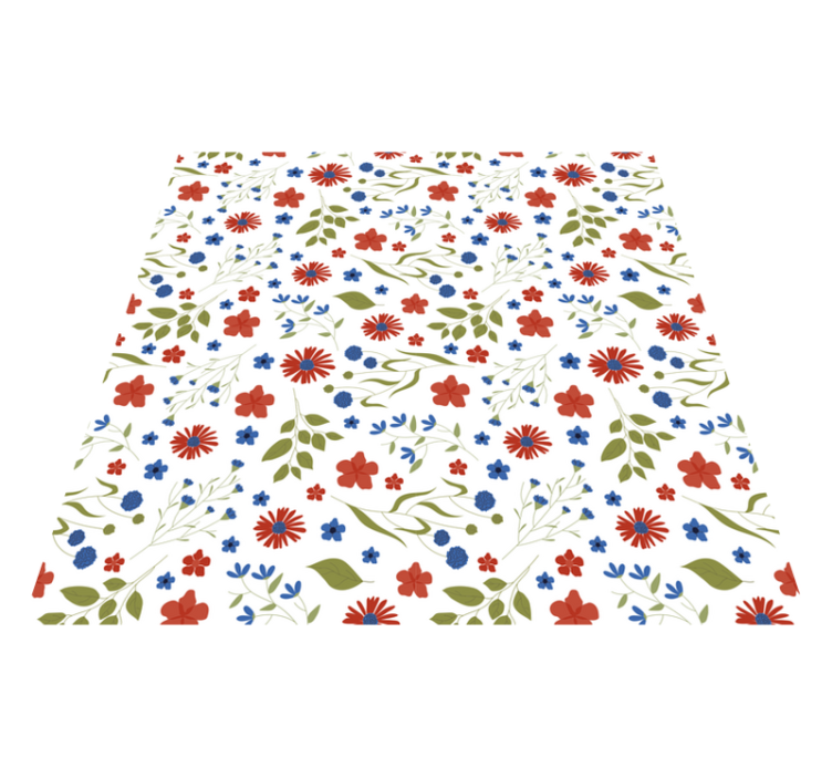 Tapis vinyle fleurs et plantes motifs bleu et rouge - TenStickers