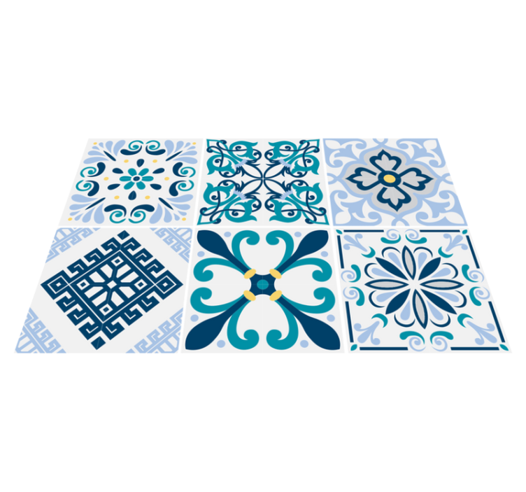 Tapis vinyle cuisine carreaux fleurs bleues - TenStickers