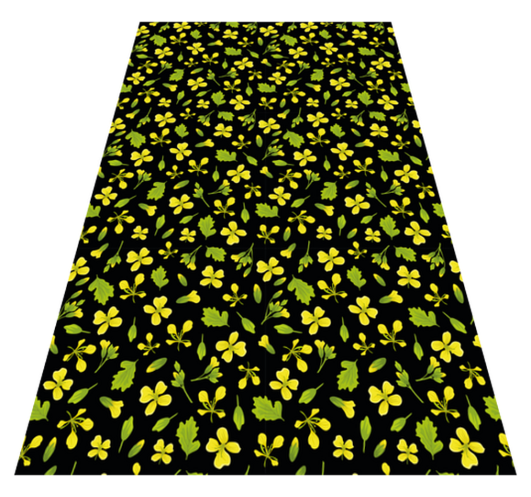 Tapis vinyle fleurs et plantes fond noir avec jaune - TenStickers
