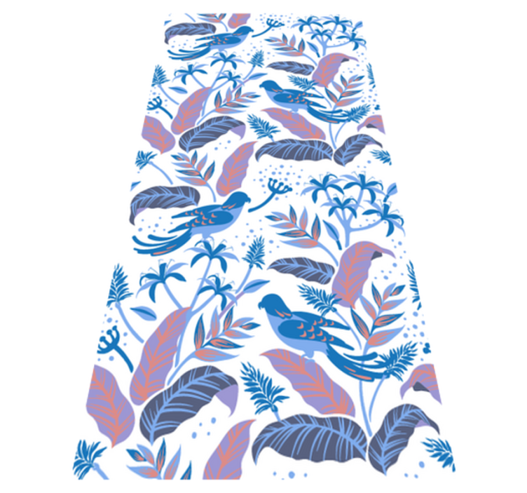 Tapis vinyle fleurs et plantes oiseaux roses et bleus - TenStickers