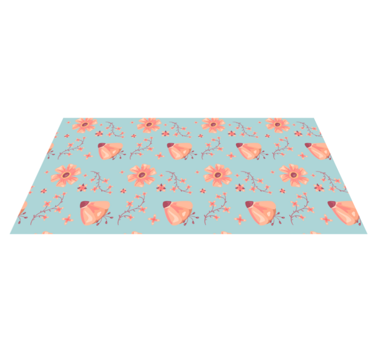 Tapis vinyle fleurs et plantes fleurs orange sur fond bleu - TenStickers