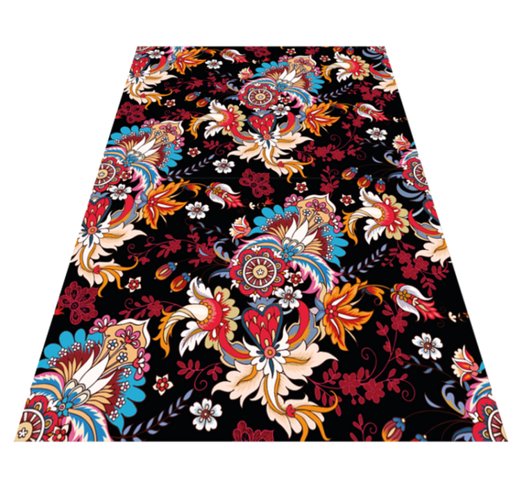 Tapis vinyle fleurs et plantes art populaire ethnique coloré - TenStickers