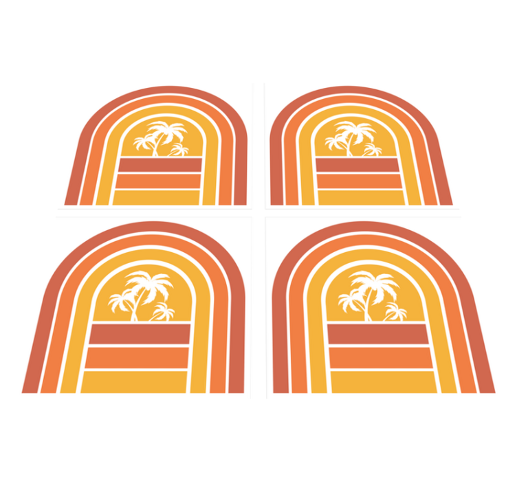 Tapis vinyle nature céramiques coucher de soleil et palmiers - TenStickers