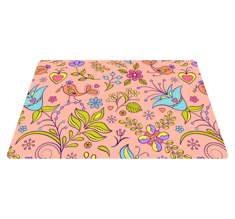 Tapis vinyle fleurs et plantes motif floral avec oiseaux - TenStickers