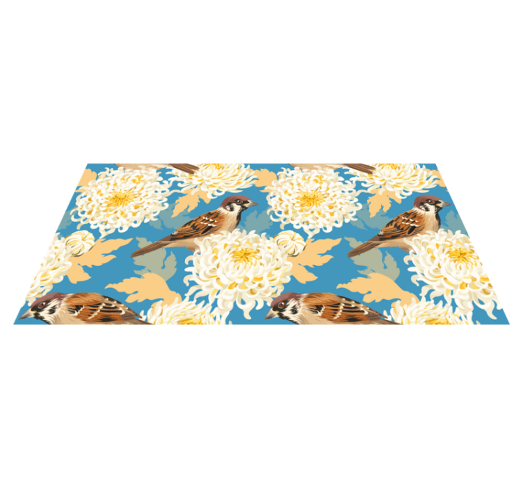 Tapis vinyle fleurs et plantes motif oiseaux et feuilles - TenStickers