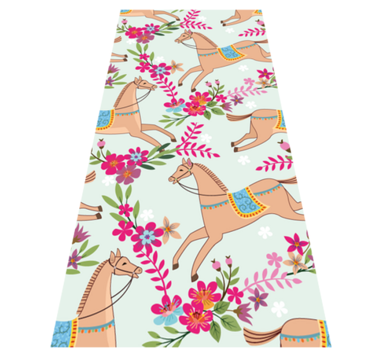 Tapis vinyle chambre motif chevaux fleurs roses - TenStickers