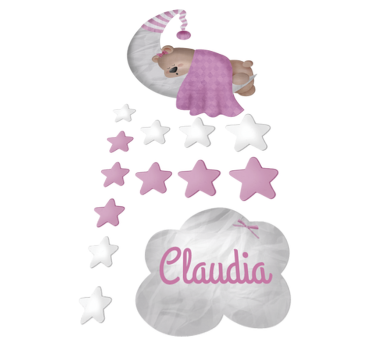 Tapis vinyle pour enfants ours endormi nuage avec nom - TenStickers