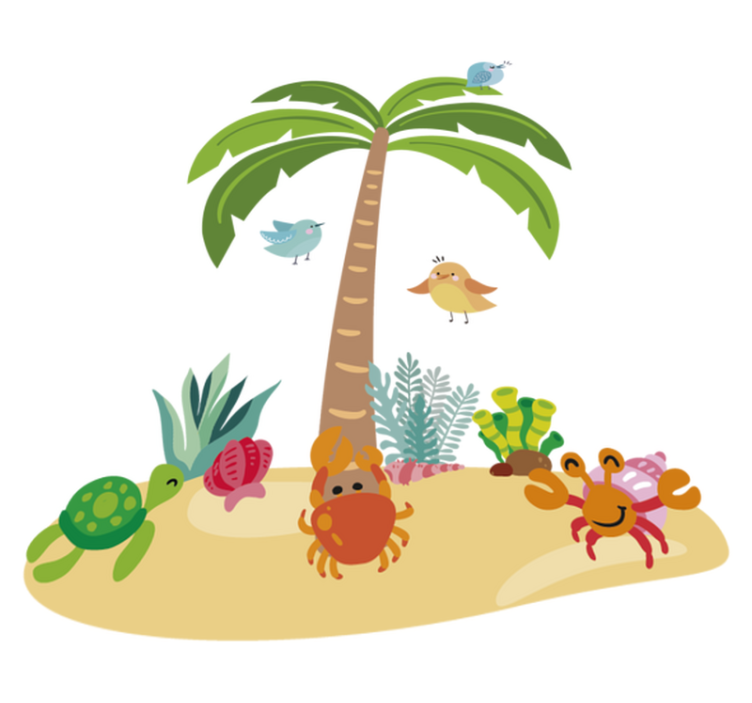 Tapis vinyle pour enfants palmiers et animaux marins - TenStickers