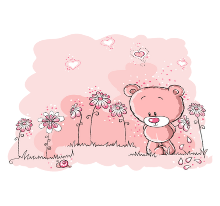 Tapis vinyle pour enfants ours rose et fleurs - TenStickers